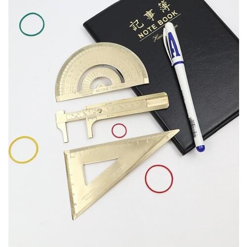 Retro Brass Ruler Vernier Caliper Brass Rulers Protractor Students drawing Metal Geometry Ruler Office School Supplies