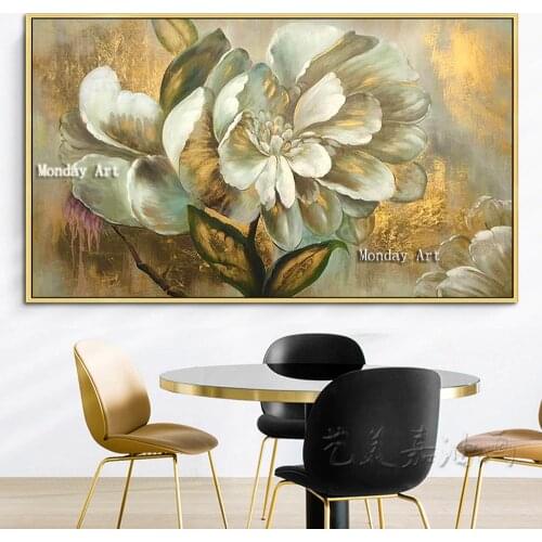 Best Handpainted modern Palette golden Flower Oil Painting On Canvas Handmade 3D Money Tree Wall Painting Cuadros Decoraction