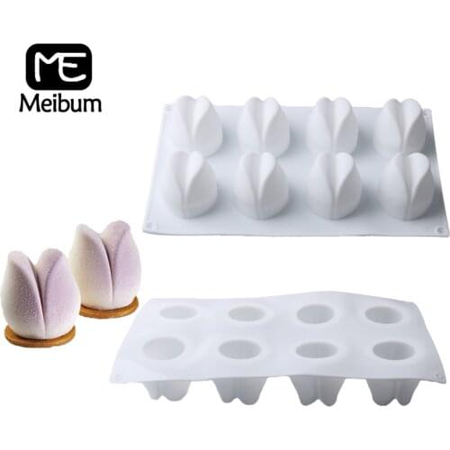 Meibum 8 Cavity Chocolate Mousse Pastry Tools Tulip Shape Silicone Cake Mold Muffin Jelly Dessert Moulds Decorating Baking Tools