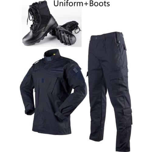 Mens Sets Black Army Uniform ACU Ribstop Military Uiforms With Beret Hat