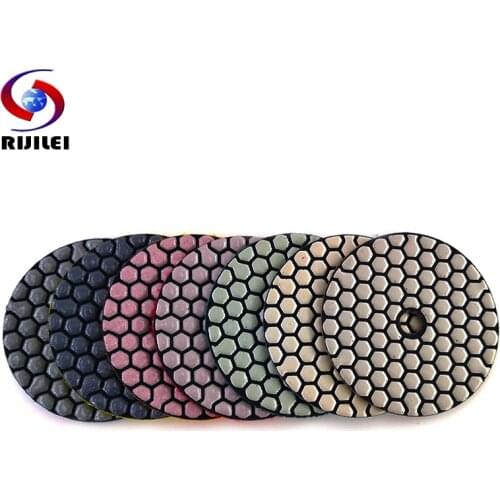 RIJILEI 7 Pcs 100mm Dry Polishing Pad 4 Inch Sharp Type Diamond Polishing Pads For Granite Marble Sanding Disc For Stone