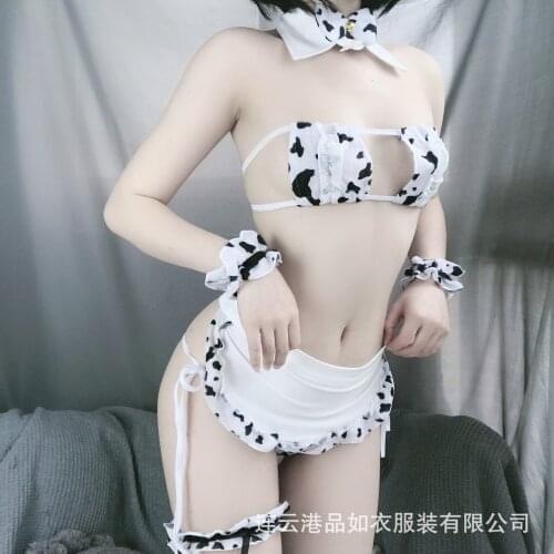 2021 New Cos Cow Cosplay Costume Maid Tankini Bikini Swimsuit Anime Girls Swimwear Clothing Lolita Bra and Panty Set Stockings