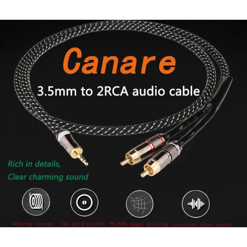 PCS Hifi Canare 3.5mm to 2RCA Audio Auxiliary Adapter Stereo 3.5 mm Splitter Cable AUX RCA Y Cord for Smartphone Speakers Tablet