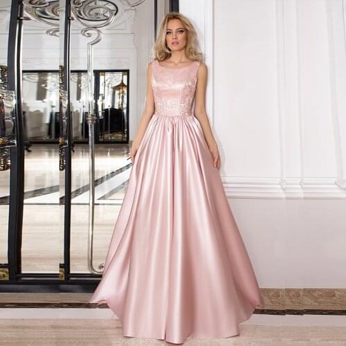 Charming On Sale 2021 Lace Sleeveless Evening Gowns Long Jewel Neck Wedding Party Dresses Back Out Pleating Affordable