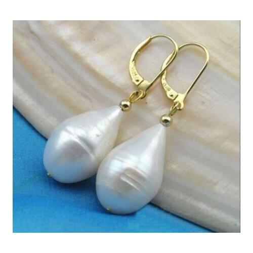 Charming 10-14mm AAA Freshwater white natural pearl earring