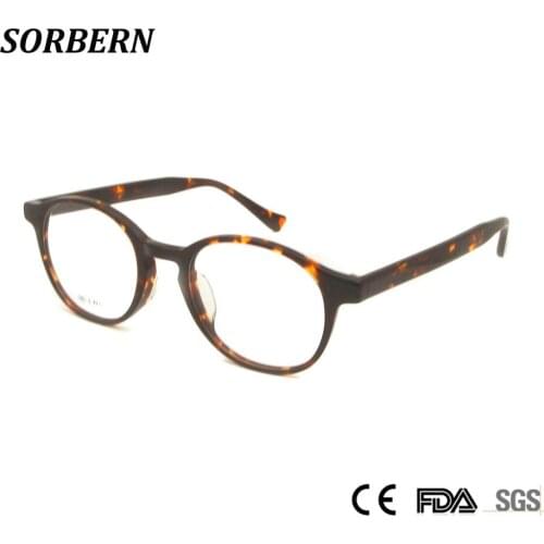 SORBERN Handmade Acetate Vintage Round Eyeglasses Frames Men Women Oval Round Spectacles Optical Glasses Fashion Fake Frame