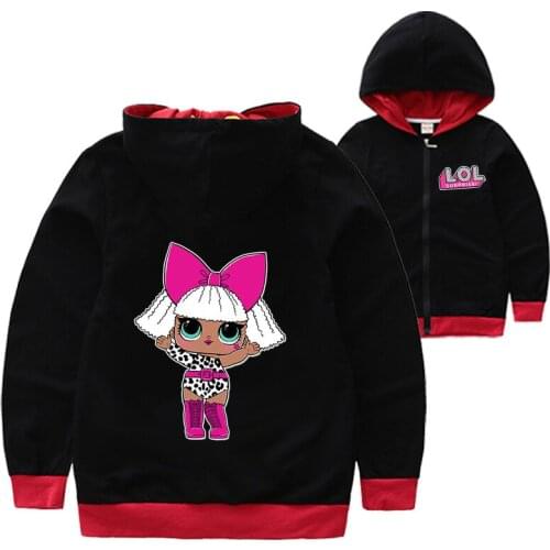 2-14 years old Spring and Autumn Zipper hoodie girls Hoodie Cute girl doll patterned sweatshirt, hoodie coat