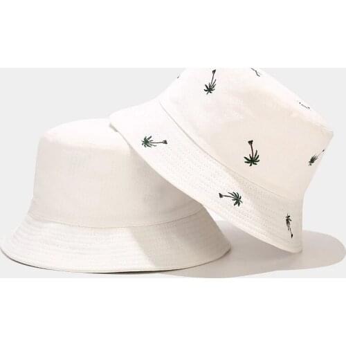 2021 New Unisex Panama Fashion Summer Reversible Coconut Tree Printed Fisherman Caps Bucket Hats Gorro Pescador Men Women Travel