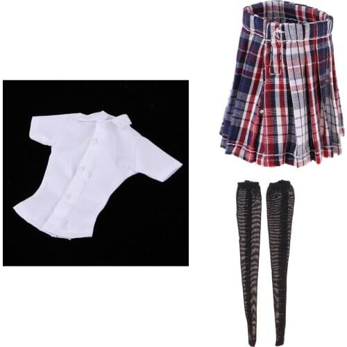 MagiDeal 1/6 Shirt / Plaid Skirt / Stockingfor 12'' TBL Doll Accessory Suit Cloth for Dolls Girls Gift