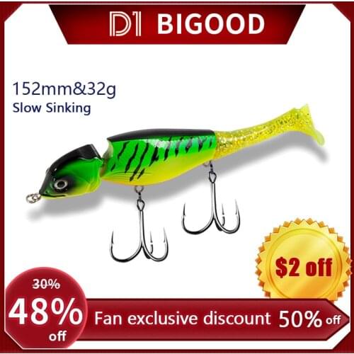 D1 Hybrid swimbait slow sinking pike fishing hard pencil lures Wobbler 152mm 32g paddle tail bass fishing tackle 2020 pesca