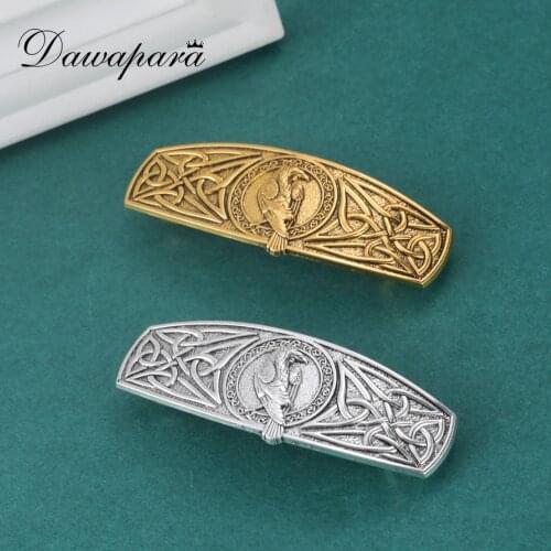 Dawapara Vintage Viking Crow Ravan Embossed Barrettes for Women Celtics Knot Protection Metal Hair Slide Hairpin