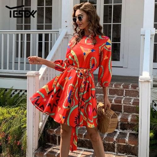 Yesexy 2021 Women Sexy Floral Print Mini Dress Long Sleeve A-line Lace Up Casual Beach Dress Female Chirstmas Party Dress M0957