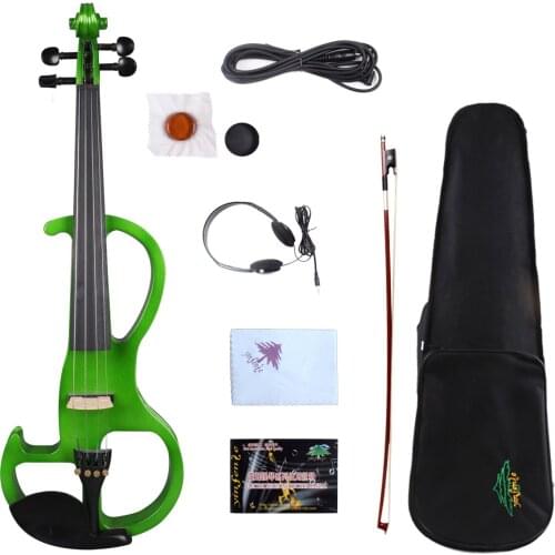 Yinfente Green 4/4 Electric Silent Violin Wooden Sweet Sound Free Case+Bow+Cable#EV2