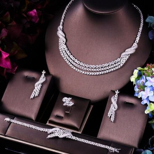 Jewelry Sets Earring Necklace Luxury Wedding Bridal Women Fashion & Costume Jewelrysets Cubic Zirconia Janekelly Platinum