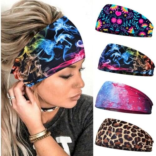 Women Fashion Headband Print Cycling Yoga Sport Sweat Turban Flower Elastic Hair Bands For Ladies Hairband Hair Accessories