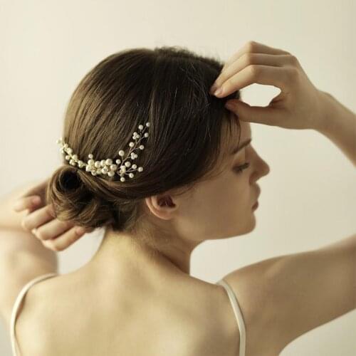 Women Bride Crystal Beads Gold Wedding Hair Clip Hair Comb Headpiece