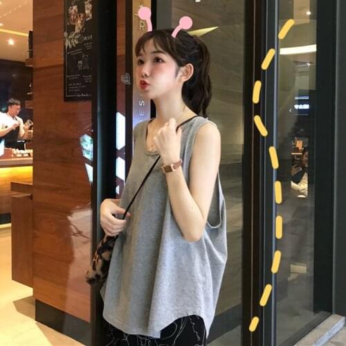 Women Sports Vest V Neck Outwear Summer Loose Sleeveless Tshirts Solid Elastic Oversize Tee Streetwear Female Hip Hop Pullover