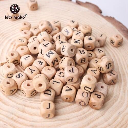 Lets Make Wholesale 200pcs 12mm Square Shape Beech Wood Letter Beads Crib Toy Teething DIY Jewelry Beads Baby Teether