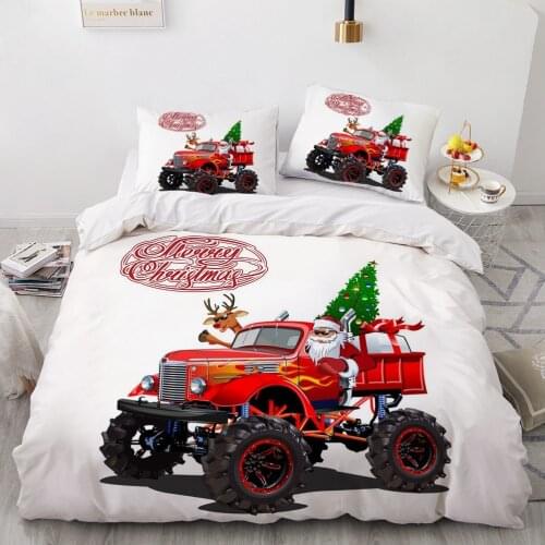 3D Marry Christmas Bedding Set Bed Linen Duvet Cover Sets Xmas King Queen Single Double Size Cartoon Santa Claus White Design