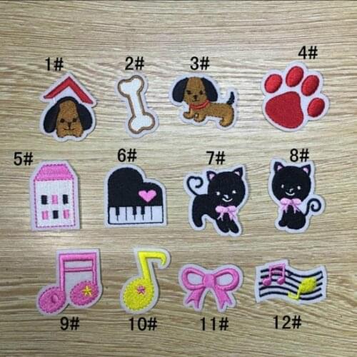 50pcs/lot Small Embroidery Patch Clothing Decoration Animal Dog Bow Music Tie Footprint Piano Diy Iron Heat Transfer Applique