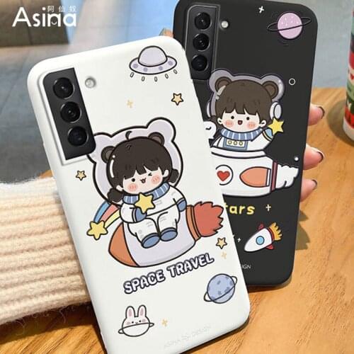 ASINA Cute Girl Case For Samsung Galaxy S21 Ultra S20 S10 S9 Plus Soft Liquid Silicone Cover For Samsung Note 9 10 20 Fundas