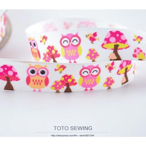 7/8" 22mm Width Cute Owl Designs Printed Grosgrain Ribbons Accessory Polyester Sewing Hairpin Decorate Bag Clothing Patchowrk