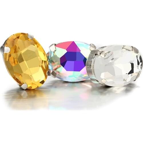 13x18mm Shining Light Topaz Oval Sew on Stones Strass Crystal Rhinestones Flat Back Copper Claws With Holes Sew on Wedding Dress