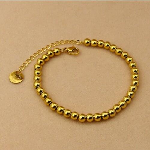 New Gold Color Filled Stainless Steel Beads Bracelets Women Men Heart Love Jewelry Customize 4/5mm Strand Bracelets K0004