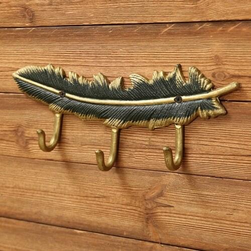 Retro Cast Iron Home Decoration Decorative Metal Feather Wall Mount Hooks Towel Rack Clothes Hat Coat Key Hanger