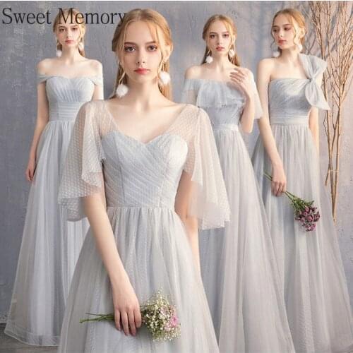 F2115 Gray Bridesmaid Dresses 2021 Long Robe De Soiree De Mariage Vestidos De Cocktail Floor-Length Dress Women Promotion Gowns