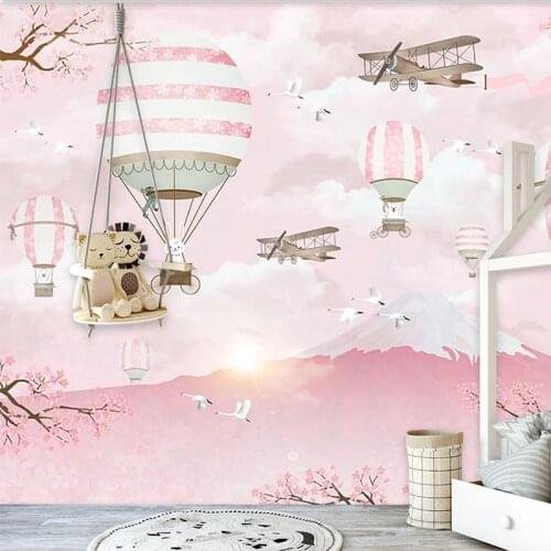 Photo Wallpaper 3D Stereo Cartoon Hot Air Balloon Murals Childrens Bedroom Murals Girls Room Background Wall Painting Frescoes