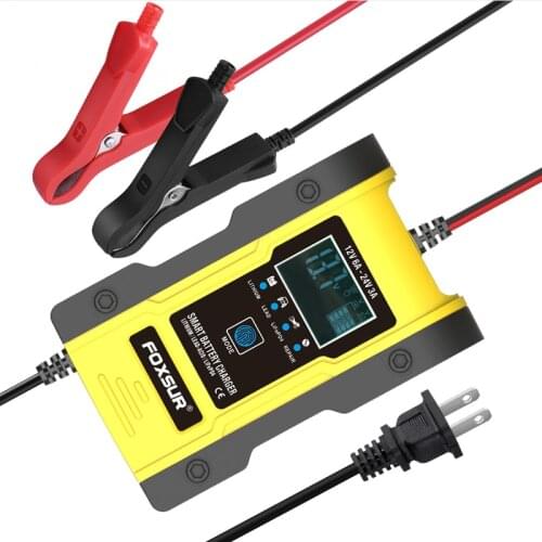 Foxsur 7-Stage 12V/6A 24V/3A Multiple Battery Types Smart Battery Charger for Lithium, LiFePO4, Lead-Acid, AGM Batteries