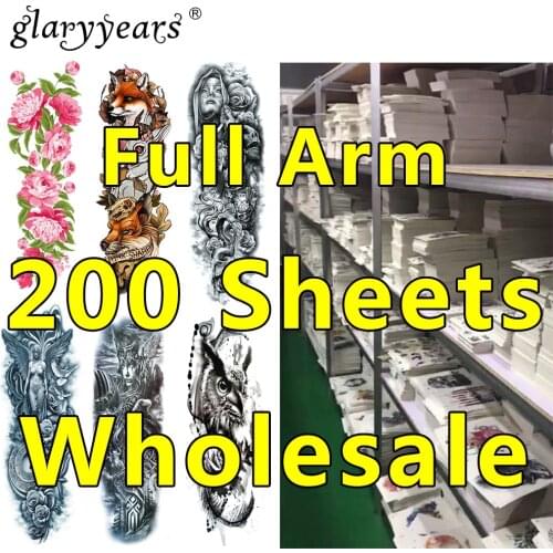 Glaryyears 200 Pieces Wholesale Full Arm Temporary Tattoo Sticker Cool Body Leg Waist Art for Women Men Waterproof Tattoo Makeup