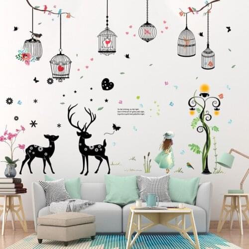 "Couple combination" under the street lamp girl bird cage elk decorative stickers with living room wall home decora wallpaper