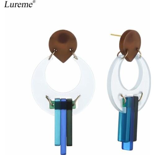 Lureme Fashion Blue Acrylic Geometric Circle Round Earrings with Pendants for Women and Girls (er005917)
