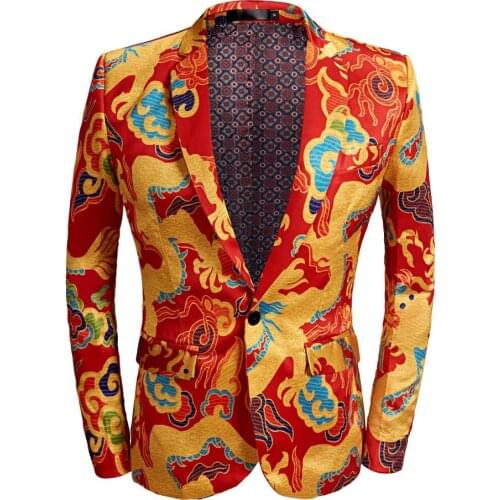 Fashion Mens Casual BoutiqueChinese Style Red Dragon Print Print Suit jacket Blazers