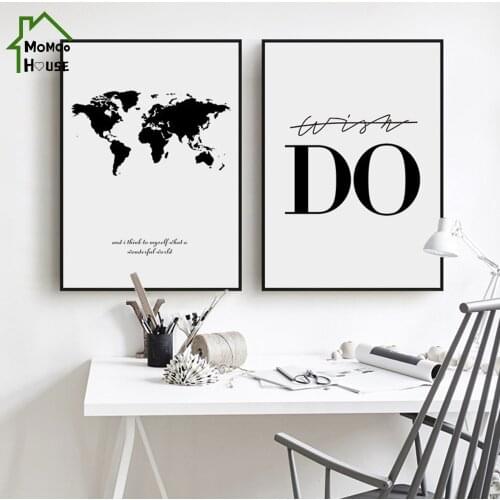 Fashion Style World Map Canvas Painting Black and White Eruasian Plate Poster for Living Room Wall Art Decorations Modern Decor