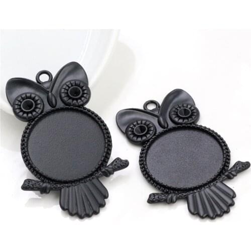 New Fashion 5pcs 25mm Inner Size Black Owl Style Cabochon Base Setting Charms Pendant (A6-23)