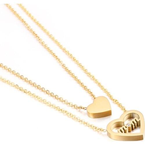 New Japanese and Korean love ladies clavicle chain titanium steel small peach heart gold color mother and daughter double n