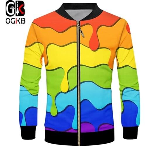 OGKB 3d Color Stripes Mens Zipper Jacket Element Casual Abstract Colorful Coat Print Fun 3d Print Streetwear Oversized