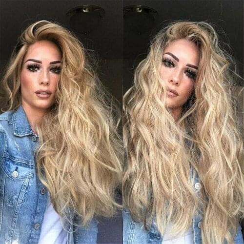 Lace Front Wig Synthetic Sexy Long Wavy Hair Ash Blonde Heat Resistant Hair