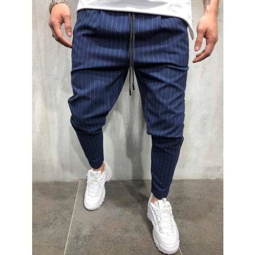 Striped Harem Pants Mens Fashion Hip Hop Streetwear Casual Ankle Length Pants with Drawstring Mens Suit Pants Black Navy Blue