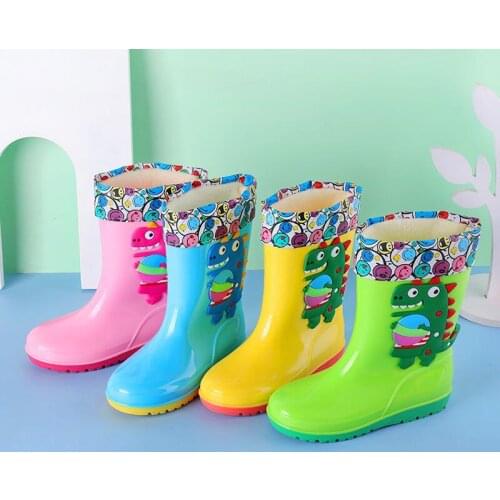 Rain Boots Kids Girl Cute Cartoon crocodile Childrens Rubber Boots Add cotton to keep warm and waterproof Waterproof Baby Wate