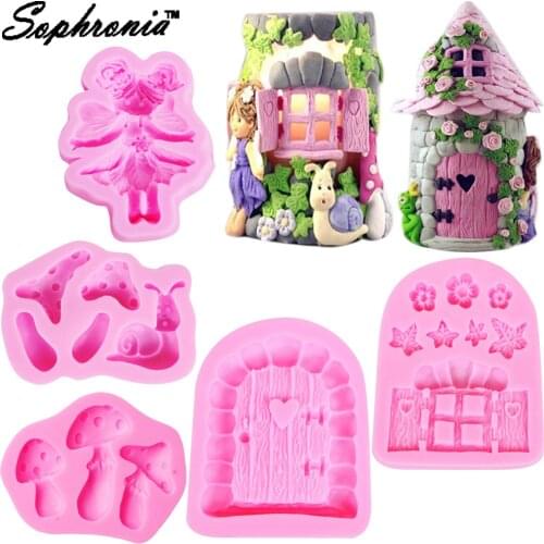Sophronia 5PCS 3D Fairy Flower House Muchroom Snail Cake Silicone Mold Fondant Chocolate Candy Sugar Decorating Bake Tools C173