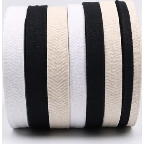 Natural white black cotton Webbing Herringbone Twill Label Ribbon Bias Binding Tape DIY Sewing Craft for Bag clothing Accessory