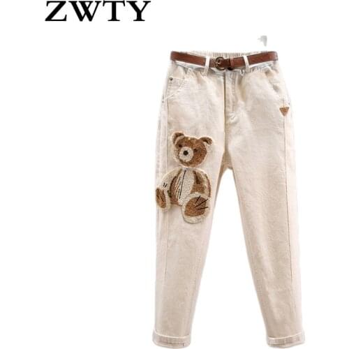 ZWTY 2021 Spring Fashionable Harem Pants Womens High Waist Casual Slimming Radish Denim Pants Cotton Elastic Jeans