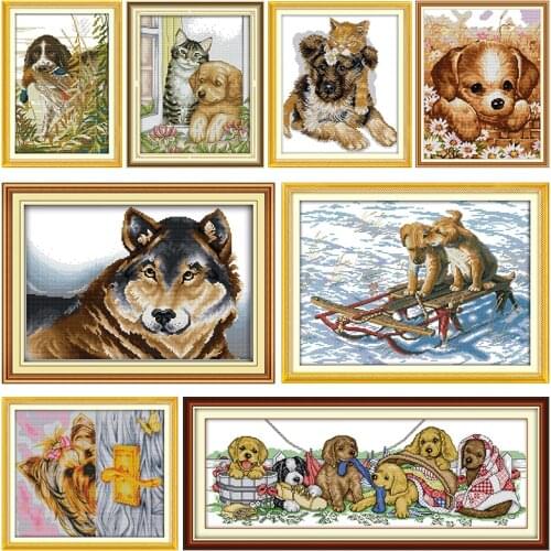 The Dog and Cat Cross Stitch Embroidery Needlework Kits Stamped 11CT 14CT Print Counted Patterns Decor Thread Crafts Accessories