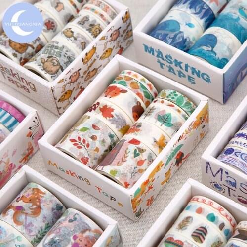 YUEGUANGXIA 24 Designs 10Pcs/Box Fantasy Ocean Beautiful Flowers Plant Washi Tapes Diy Decoration For Scrapbooking Masking Tapes