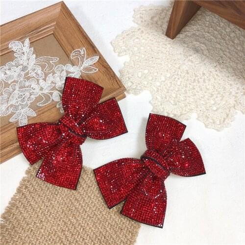 Fashion Red Rhinestone Hairpins for Women 2021 New Double Bow Hair Clips