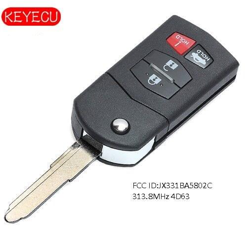 Keyecu Replacement 313.8MHz 4D63 Flip Remote Key Fob 4 Button for Mazda 6 RX-8 FCC ID: JX331BA5802C